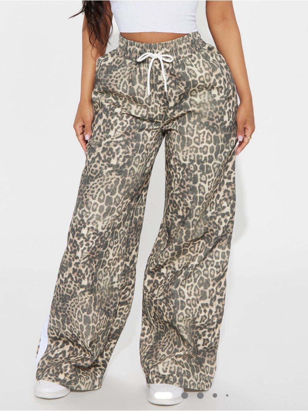 Fashion Nova Leopard Print Wide Leg Pants in Beige and Brown